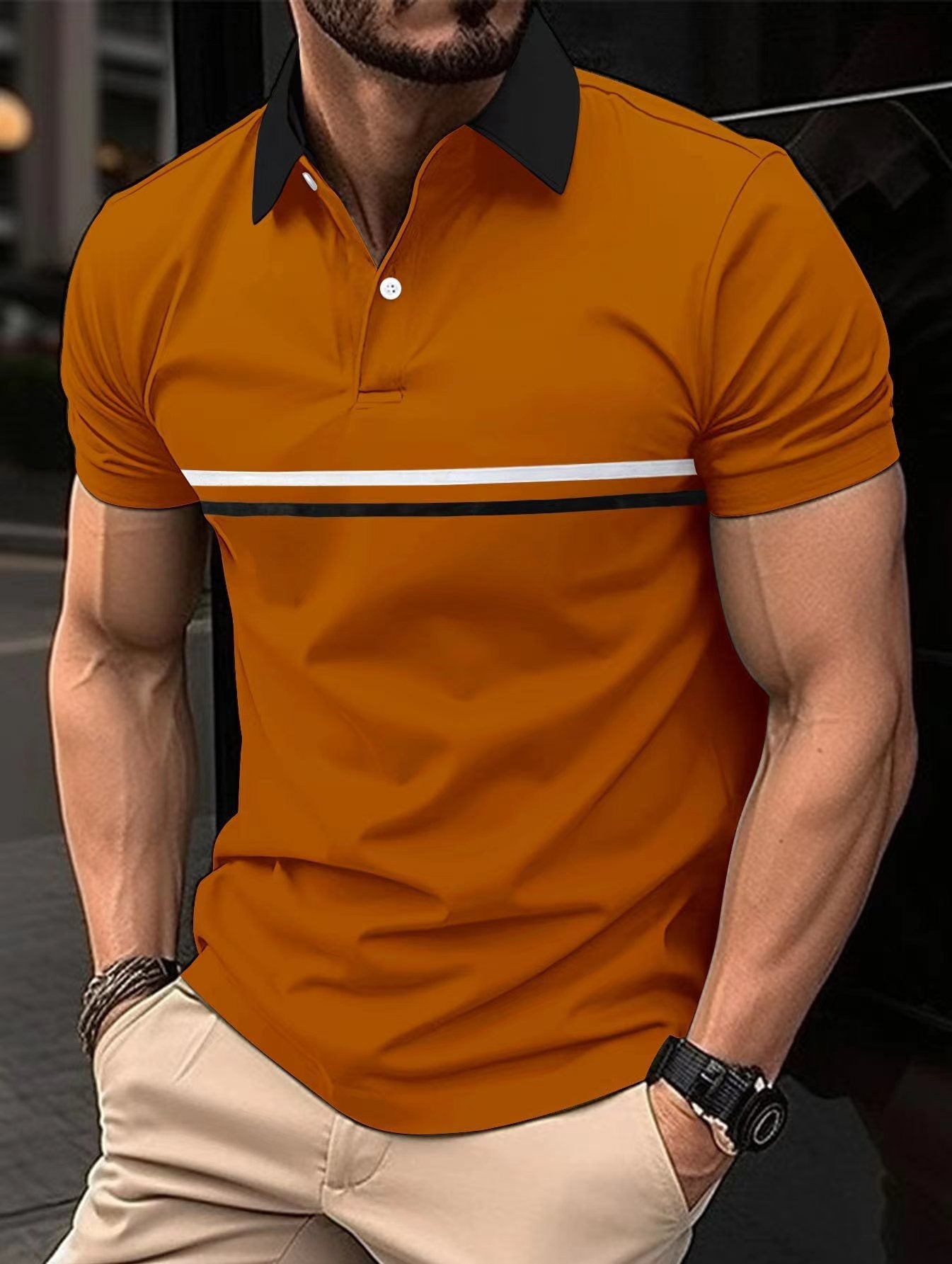 Sibrandt | Men's Color Block Orange T-Shirt for Stylish Comfort