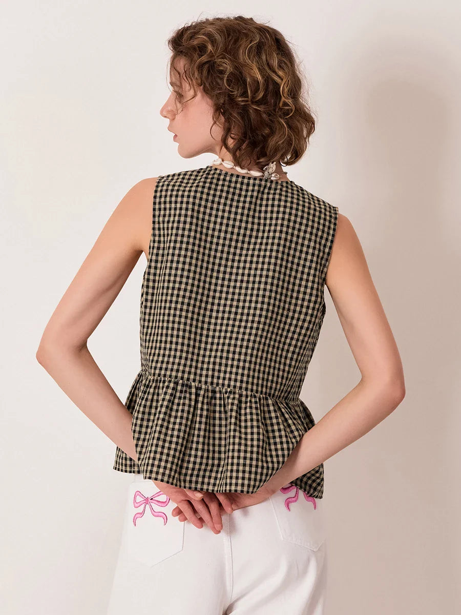 Layla | Chic Gingham Bow-Tie Peplum Top for Stylish Outings