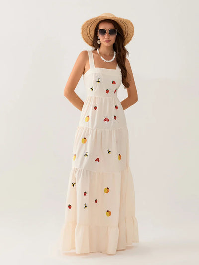 Malia | Vibrant Embroidered Tiered Maxi Dress for Summer