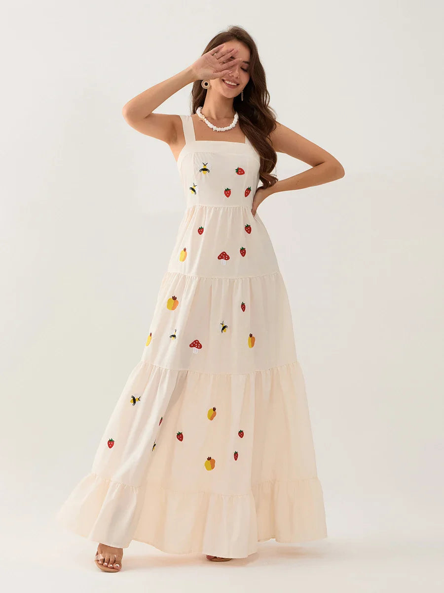 Malia | Vibrant Embroidered Tiered Maxi Dress for Summer