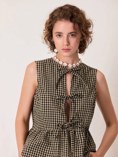 Layla | Chic Gingham Bow-Tie Peplum Top for Stylish Outings