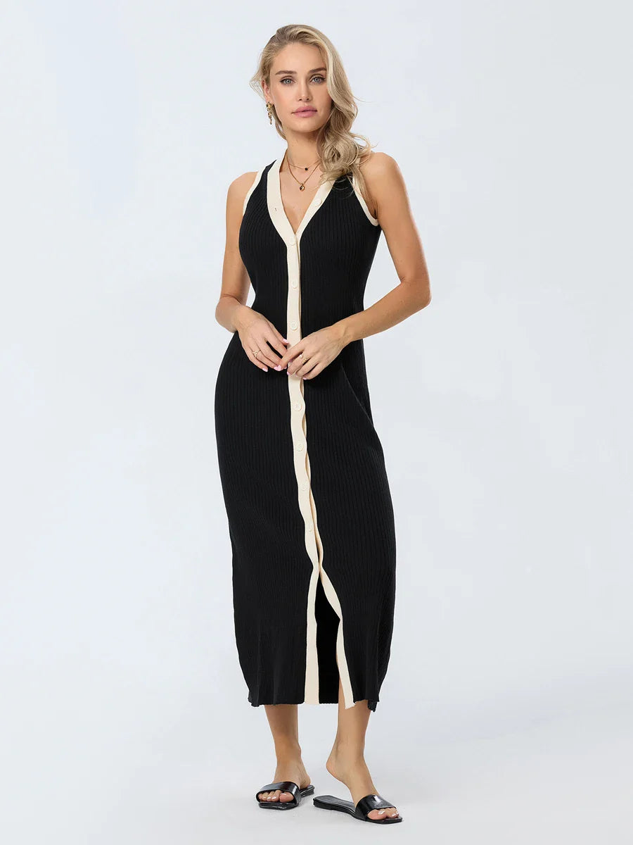 Eliza | Elegant Button Front Ribbed Dress For Any Occasion