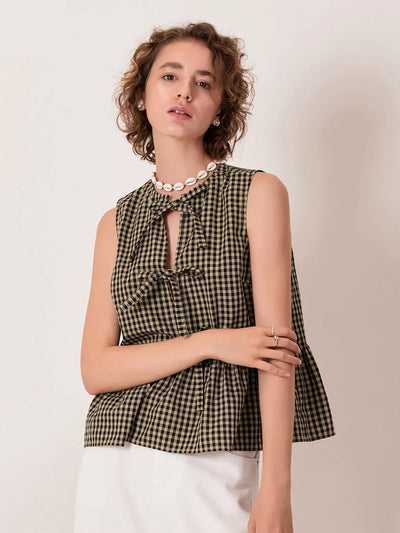 Layla | Chic Gingham Bow-Tie Peplum Top for Stylish Outings