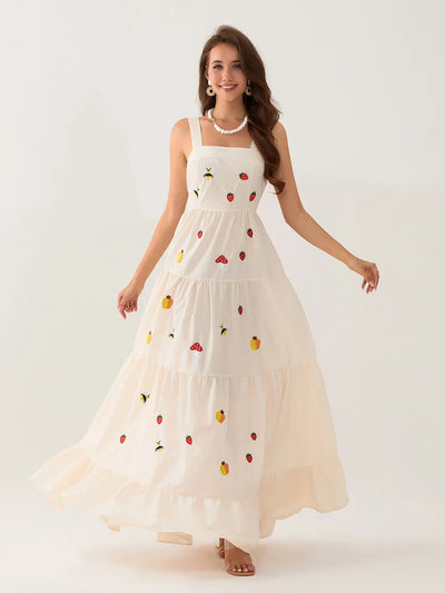 Malia | Vibrant Embroidered Tiered Maxi Dress for Summer