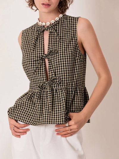 Layla | Chic Gingham Bow-Tie Peplum Top for Stylish Outings