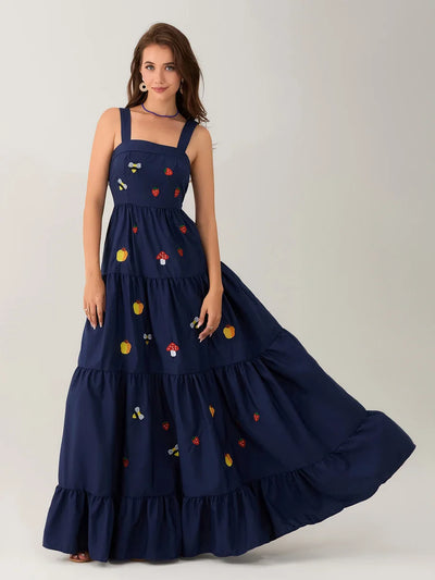 Malia | Vibrant Embroidered Tiered Maxi Dress for Summer