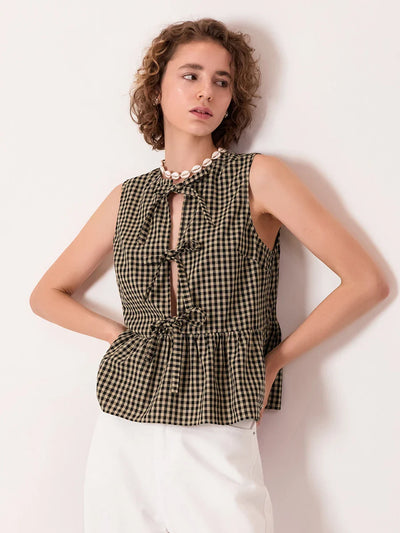 Layla | Chic Gingham Bow-Tie Peplum Top for Stylish Outings